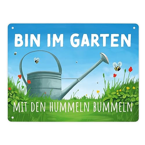 Bin im Garten mit den Hummeln bummeln Metallschild XL in 21x28 cm witziges Blechschild für den Garten damit Besucher immer wissen wo du bist um deine Liebe zur Natur zu zeigen von speecheese