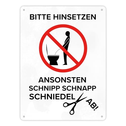 Bitte hinsetzen, ansonsten… Toilette Metallschild XL in 21x28 cm mit Icon witziges Blechschild für die Toilette Hinsetzen sonst Schniedel ab Kloschild Dekoschild WC von speecheese