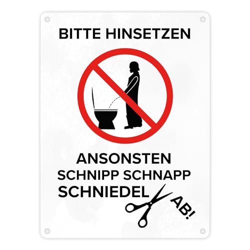 Bitte hinsetzen, ansonsten… Toilette Metallschild in 15x20 cm mit Filmfigur witziges Blechschild für die Toilette Hinsetzen sonst Schniedel ab Kloschild Dekoschild WC von speecheese