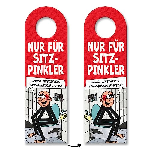 Bitte im Sitzen pinkeln Türhänger im Comic-Stil in rot das perfekte Geschenk um den Männern im Haus zu zeigen das sie sich beim Wasserlassen gefälligst zu setzen haben von speecheese