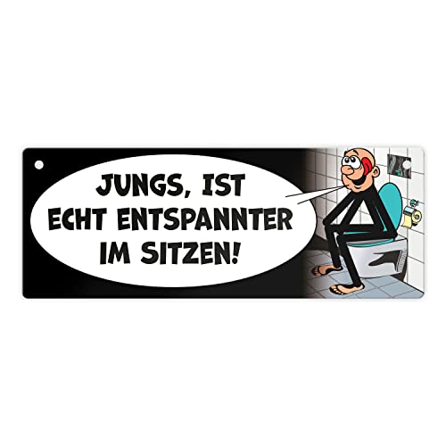 Bitte im sitzen pinkeln Metallschild L in 10,5x28cm im Comic-Stil in schwarz Bitte im sitzen pinkeln Metallschild L in 10,5x28cm im Comic-Stil in schwarz von speecheese