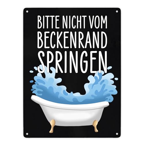 Bitte nicht vom Beckenrand springen Metallschild XXL in 28x38 cm für das Badezimmer lustiges Blechschild für die Badewanne nicht planschen Boden immer voller Wasser von speecheese