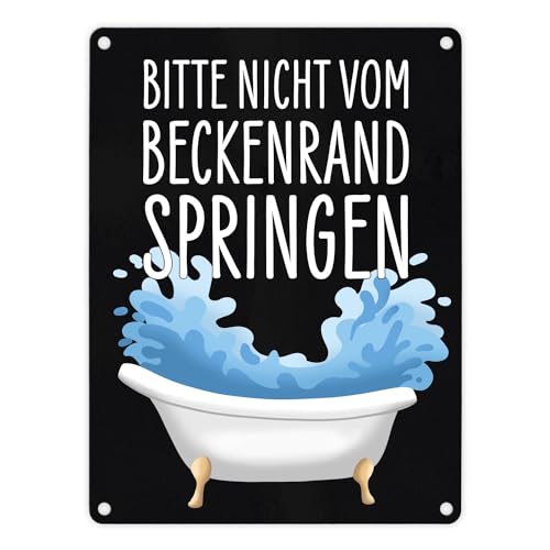 Bitte nicht vom Beckenrand springen Metallschild in 15x20 cm für das Badezimmer lustiges Blechschild für die Badewanne nicht planschen Boden immer voller Wasser von speecheese