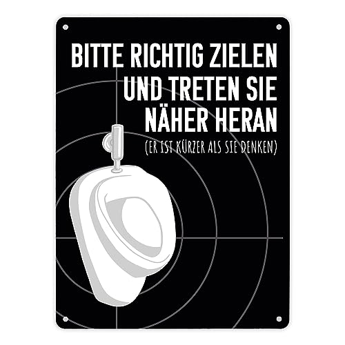 Bitte richtig zielen… Toilette Urinal Metallschild XL in 21x28 cm mit Fadenkreuz witziges Blechschild für die Toilette bitte richtig zielen nicht mehr daneben pinkeln mit Spruch von speecheese