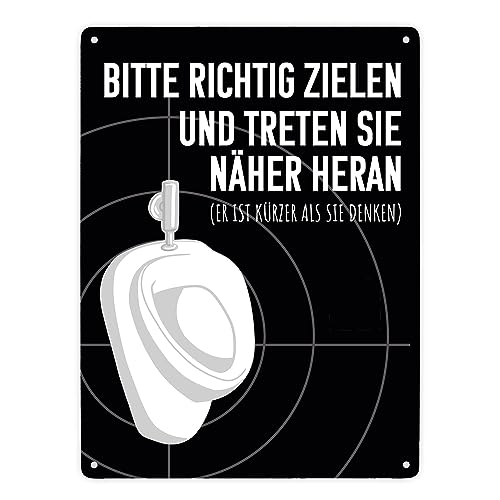 Bitte richtig zielen… Toilette Urinal Metallschild XXL in 28x38 cm mit Fadenkreuz witziges Blechschild für die Toilette bitte richtig zielen nicht mehr daneben pinkeln mit Spruch von speecheese