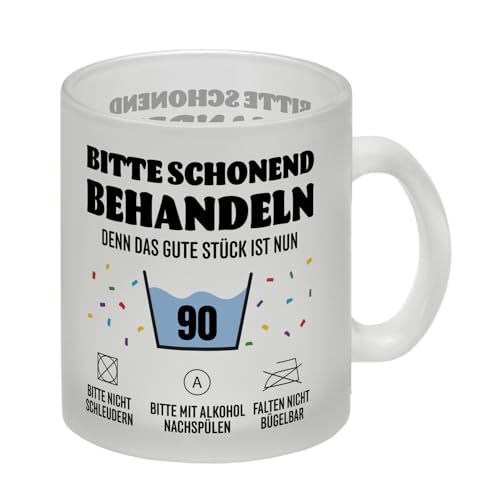 Bitte schonend behandeln - 90. Geburtstag Glas Tasse Tasse als Geburtstagsgeschenk für Männer Witzig Alt Vorsichtig Waschen Schonen von speecheese