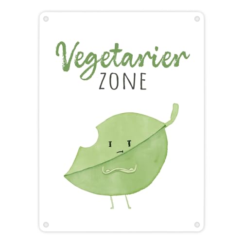 Blatt Metallschild in 15x20 cm mit Spruch Vegetarier Zone Grün Veganer Geburtstag Geschenk Gemüse Deko für Küche Weinkeller Lustiges Veggie Schild von speecheese