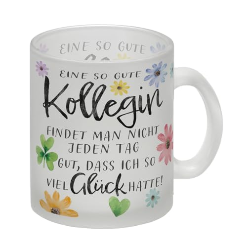 Blumen Glas Tasse mit Spruch Glück gehabt mit toller Kollegin Lieblingskollegin Geschenk Ideal für Arbeitsplatz Geburtstag im Unternehmen von speecheese