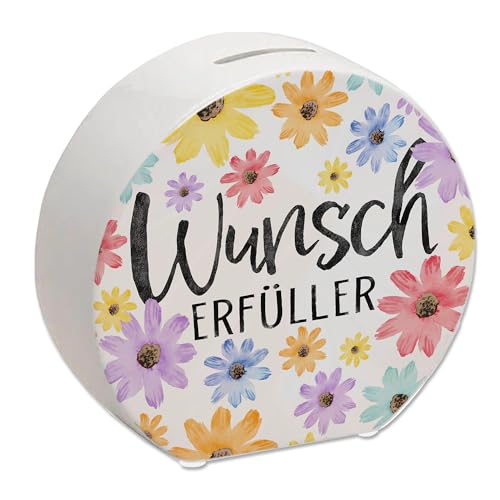 Blumen Spardose mit Spruch Wunscherfüller Bunt Floral Positiver Freudebringer Geburtstag Wunsch-Erfüller von speecheese