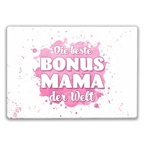 Bonusmama Schneidebrett mit Spruch Die beste der Welt ein buntes Küchenbrett zum Muttertag ausgefallenes Glas Schneidbrett Kochen Motiv für Stiefmutter Küchenzubehör von speecheese