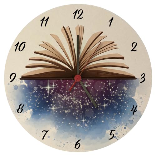 Buch mit schönem Wasserfarbenmotiv Wanduhr Schöne Uhr für Leseratten mit Büchermotiv und Universum als Kinderuhr für Kids die auf magische Bücher Stehen von speecheese