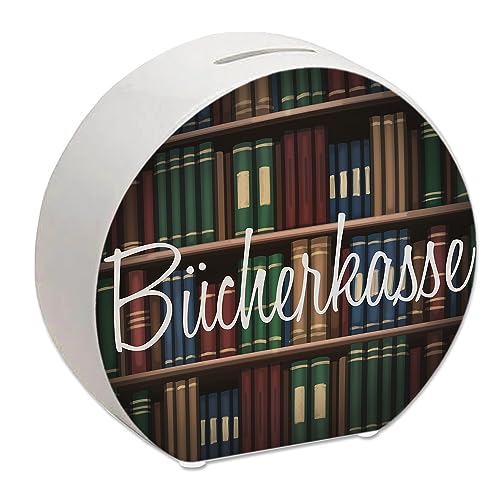 Bücherkasse Spardose für Leseratten Sparbüchse mit Bücherregal Bibliothek Geschenk für Vielleser schönes Motiv hochwertig verarbeitet Sparen auf Bücher von speecheese