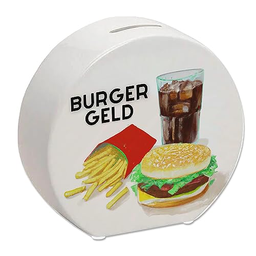 Burgergeld Spardose schöne Sparbüchse als Geschenk für Sparfüchse die Fast Food Burger und Fritten mit Ketchup lieben von speecheese