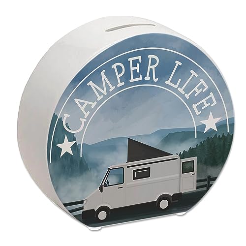 Camper Life mit Campervan Spardose Sparbüchse für das Vanlife Leben in Freiheit und in der Natur unterwegs mit dem Campervan sparen Reisen um die Welt von speecheese