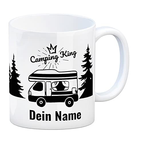 Camping King oder Queen - eine personalisierte Campingwagen Tasse für Camper und Kaffeetrinker auf Campingplatz individualisiert mit deinem Namen und Campervan oder Zelt für echte Dauercamper von speecheese