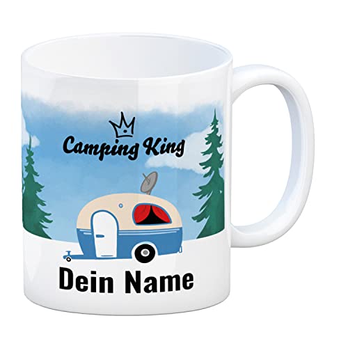 Camping King oder Queen - personalisierte Campingwagen Tasse mit deinem Namen - für Camper und Kaffeetrinker auf Campingplatz individualisiert für Dauercamper die König und Königin vom Zeltplatz sind von speecheese