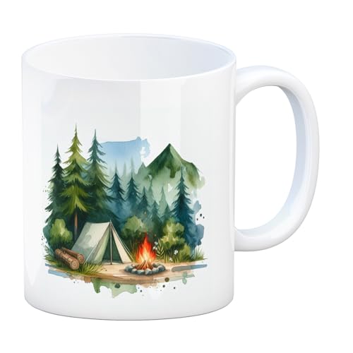 Camping Tasse Kaffeebecher Ideal für Zelt Abenteuer Wald Erkundungen am Lagerfeuer Natur Pur zwischen Bäumen Outdoor Wildnis von speecheese