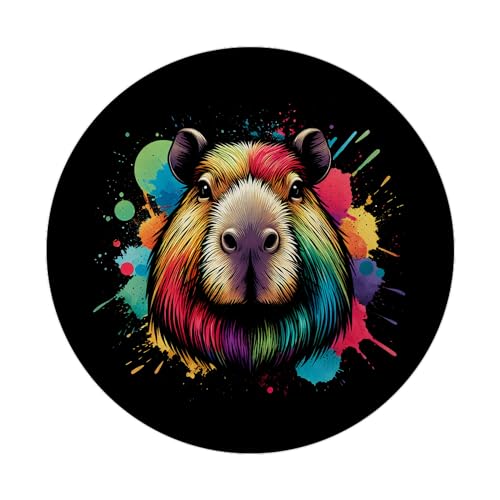 Capybara Aquarell Magnet rund Bunte Farben Farbspritzer Mehrfarbiges Nagetier Motiv Tropfen Dekorativer Magnet von speecheese