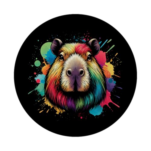 Capybara Aquarell Magnet rund Bunte Farben Farbspritzer Mehrfarbiges Nagetier Motiv Tropfen Dekorativer Magnet von speecheese