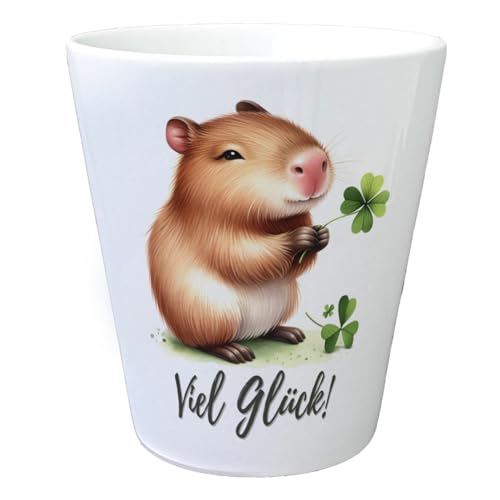 Capybara mit Kleeblatt Blumentopf mit Spruch Viel Glück niedliches süßes Tier Blumentopf Nager mit Kleeblatt Grünpflanze Glücksbringer von speecheese