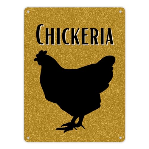 Chickeria Huhn Metallschild XL in 21x28 cm ein funkelndes Schild für den Hühnerstall Metallschild XL in 21x28 cm Bauern Landwirt Blechschild Dekoration Hühnergehege Zubehör von speecheese