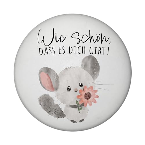 Chinchilla Magnet rund rund mit Spruch Wie schön DASS es Dich gibt Geburtstag knuffiger Hamster-Maus Gruß für Freundin von speecheese