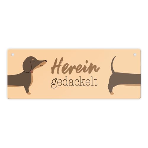 Dackel Metallschild mit Spruch Hereingedackelt Hund Willkommen Zuhause Eingang Eingangsbereich Garderobe Home - Charmantes Deko-Metallschild für jeden Raum von speecheese