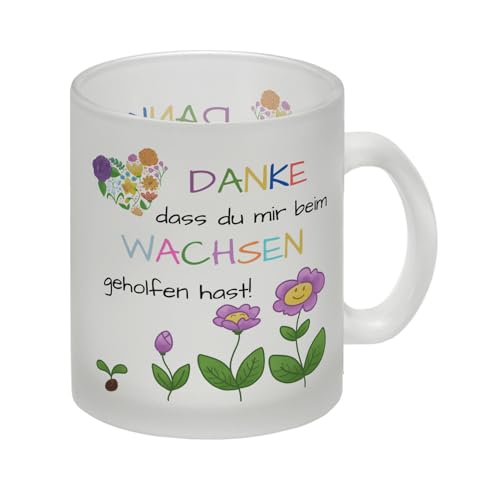 Danke dass du mir beim Wachsen geholfen hast Glas Tasse eine bunte Tasse für Erzieher Glas Tasse Danke Erzieherin Kaffeetasse Blumen Motiv Kindergarten Verabschiedung mit von speecheese