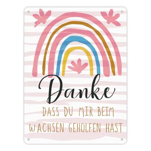 Danke dass du mir beim wachsen geholfen hast Regenbogen Metallschild XL in 21x28 cm bunter Streifen rosa Herzen - Metallschild XL in 21x28 cm mit Text Danke fürs Wachsen und von speecheese