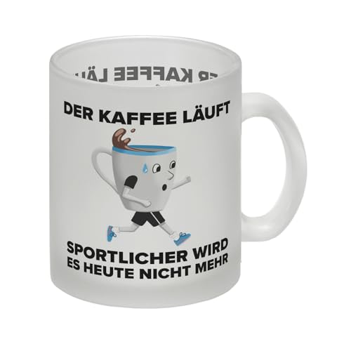 Der Kaffee läuft - sportlicher wird es nicht mehr - Sportmuffel Glas Tasse witzige Kaffeetasse für alle die nicht gerne Sport machen und sich wenig bewegen Glas Tasse Die perfekte von speecheese