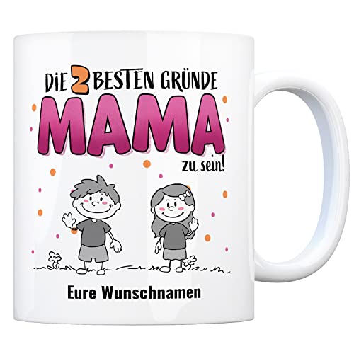 Die besten Gründe Mama zu sein Kaffeebecher - personalisiert mit euren Namen - Tasse für Mama zum Muttertag von 1-4 Kindern für Mutti um Liebe zu zeigen von Sohn oder Tochter Mum Kaffeetasse Kinder von speecheese