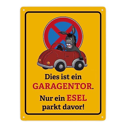 Dies ist ein Garagentor - nur ein Esel parkt davor Metallschild XXL in 28x38 cm ein originelles Blechschild mit witzigem Spruch für das Garagentor, um Falschparker zu warnen von speecheese