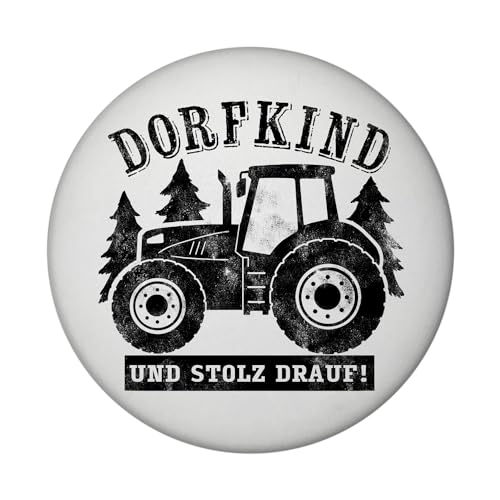 Dorfkind Trecker Magnet rund mit Flaschenöffner rund mit Spruch Dorfkind und stolz Drauf Vintage Traktor-Liebhaber Landwirt-Kerl Bauernkind männlicher Traktorenfan Statement von speecheese