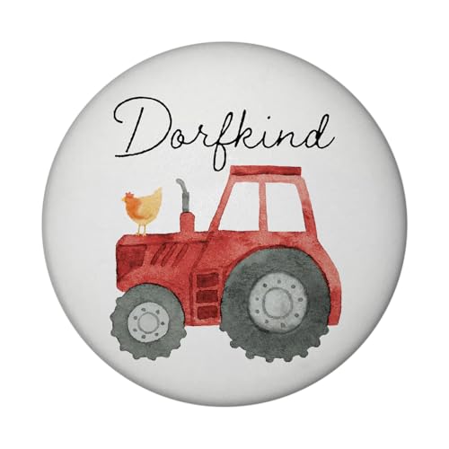 Dorfkind roter Traktor Magnet rund mit Flaschenöffner rund Lustiger Bauernkind-Magnet für echte Landwirte Traktor-Liebhaber Hühner-Fans kernige Männer Bauer Schlepper Trecker von speecheese