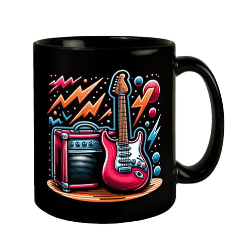 E-Gitarre Tasse in Schwarz E-Gitarre Tasse in Schwarz Perfekt für Musikliebhaber rot-elektrischer Gitarrenverstärker Look ideal für Klangfans von speecheese