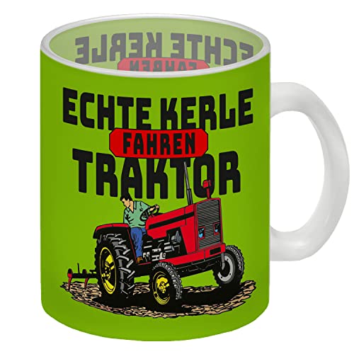 Echte Kerle fahren Traktor Glas Tasse in grün als Geschenk für leidenschaftliche Bauern die morgens auf dem Bock erstmal einen Kaffee benötigen Glas Tasse Diese Tasse von speecheese