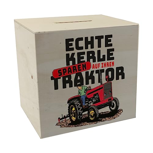 Echte Kerle sparen auf ihren Traktor Spardose aus Holz für Landwirte in grau echtes Dorfkind, das später mal einen dicken Bulldog Fahren Will um Frauen von speecheese