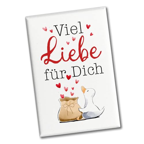 Ente Souvenir Magnet eckig mit Spruch Viel Liebe für Dich Valentinstag Glücksbringer Romantische Liebebotschaft Freundin Grüße Ideales Valentinsgeschenk von speecheese