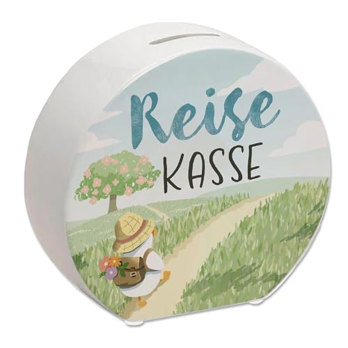 Ente auf Reisen Spardose mit Spruch Reisekasse Gans-Design in Pastellfarben Natur-Motiv Wunsch-Erfüller Freude am Sparen für Reisen und Urlaub von speecheese