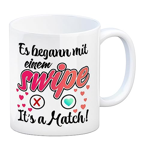 Es begann mit einem swipe Kaffeebecher mit Spruch It's a Match eine romatische Tasse für Paare die sich auf einer Dating-App kennengelernt haben für den Schatz Date zum von speecheese