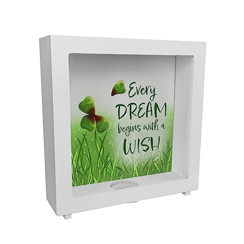 Every Dream Begins with a Wish Kleeblatt Rahmen Spardose aus Holz als Wunscherfüller für den Urlaub für besondere Wünsche oder als Trinkgeldkasse Every Dream Begins with a Wish Kleeblatt Rahmen Spardose aus Holz als Wunscherfüller für den Urlaub für besondere Wünsche oder als Trinkgeldkasse von speecheese