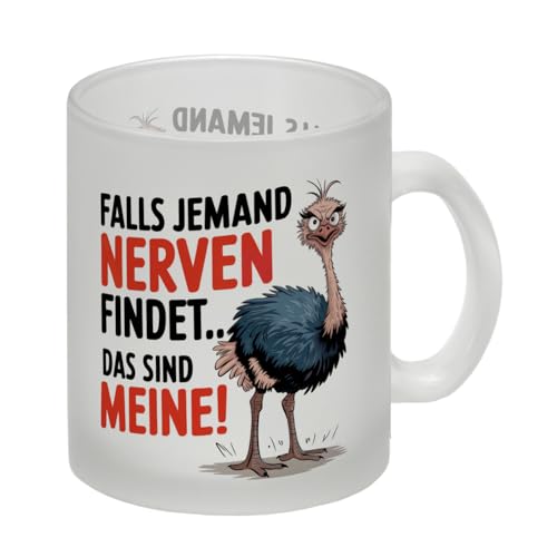 Falls jemand NERVEN findet DAS SIND MEINE Glas Tasse mit zerzausten Federn komische Illustration eines Emus oder Straußes sorgt für Lacher von speecheese