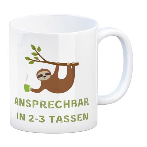 Faultier mit Kaffee Kaffeebecher mit Spruch Ansprechbar in 2-3 Tassen eine bunte Tasse für das Büro witziger Bürohengste Arbeit Kaffeetasse Motiv Spülmaschinenfester Becher von speecheese