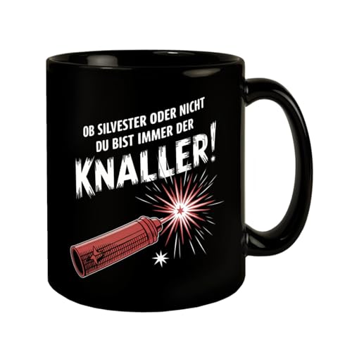 Feuerwerkskörper Tasse - Du bist der Knaller KaffeeTasse in Schwarz mit Illustration einer brennenden Zündschnur und Explosion - perfekt für Silvester Feuerwerkskörper Tasse - Du bist der Knaller KaffeeTasse in Schwarz mit Illustration einer brennenden Zündschnur und Explosion - perfekt für Silvester von speecheese