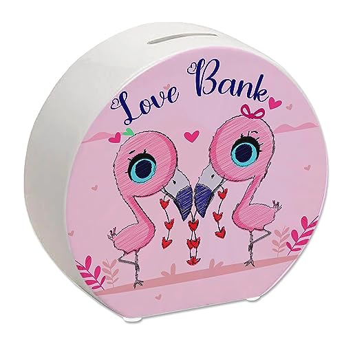Flamingo Spardose in rosa mit Spruch Love Bank Flamingo Pärchen Sparbüchse zum sparen für gemeinsame Ziele Sparschwein Liebe romantisch von speecheese