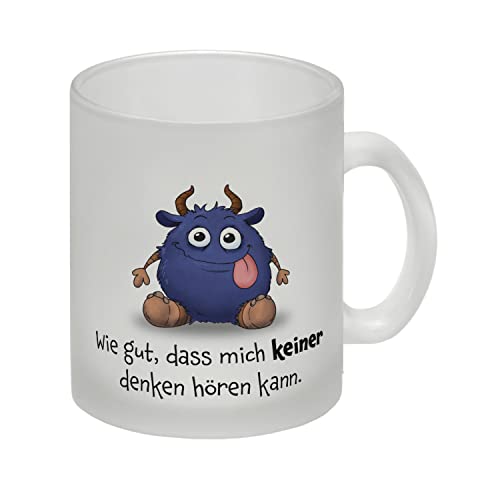 Freches Monster in dunkelblau Glas Tasse mit lustigem Spruch Wie gut, dass mich keiner denken hören kann. Tasse für Kollegen Freunde und Kinder im Büro oder Zuhause von speecheese