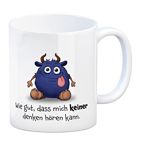 Freches Monster in dunkelblau Kaffeebecher mit lustigem Spruch Wie gut, dass mich keiner denken hören kann. Tasse für Kollegen Freunde und Kinder im Büro oder Zuhause von speecheese