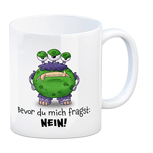 Freches Monster in grün-lila Kaffeebecher mit lustigem Spruch Bevor du mich fragst: NEIN! Tasse Kollegen Freunde und Kinder im Büro oder Zuhause Freches Monster in grün-lila Kaffeebecher mit lustigem Spruch Bevor du mich fragst: NEIN! Tasse Kollegen Freunde und Kinder im Büro oder Zuhause von speecheese