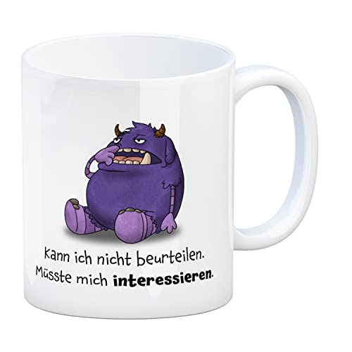 Freches Monster in lila Kaffeebecher mit lustigem Spruch Kann ich nicht beurteilen. Müsste mich interessieren. Tasse Kollegen Freunde und Kinder im Büro oder Zuhause von speecheese