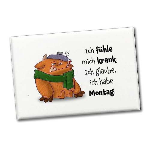 Freches Monster in orange Souvenir Souvenir Magnet mit lustigem Spruch Ich fühle Mich krank. Ich glaube ich Habe Montag. Hingucker am Kühlschrank für Kinder, Freunde und Kollegen von speecheese